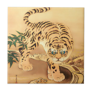 Azulejo Tigre Minhwa Vintage junto a un arroyo