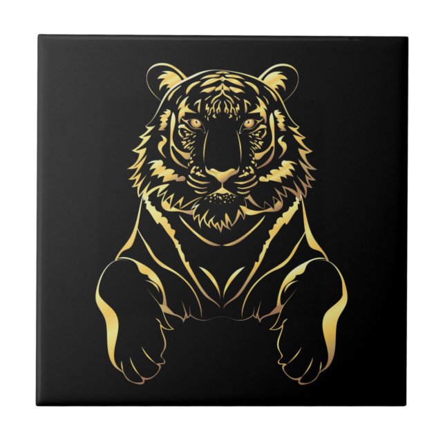 Azulejo Tigre negro con rayas de oro (Frente)