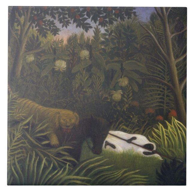 Azulejo Tigre que ataca un caballo y a un hombre negro (Frente)