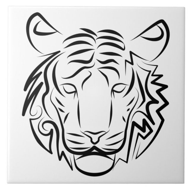 Azulejo Tigre tribal blanco y negro (Frente)