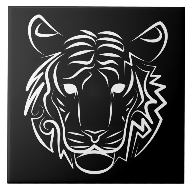 Azulejo Tigre tribal blanco y negro (Frente)