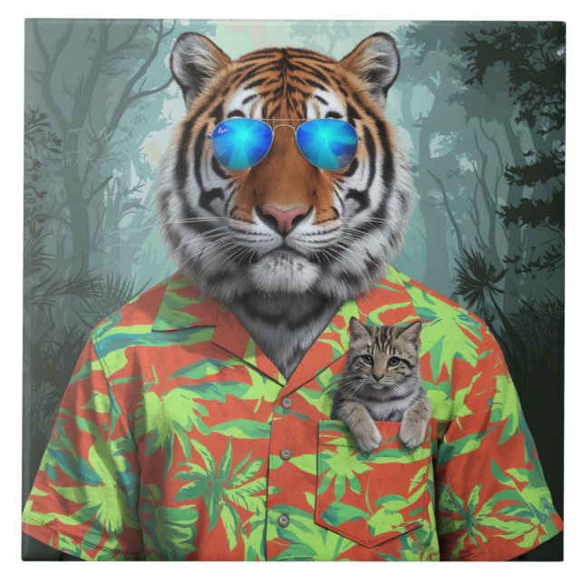 Azulejo Tigre y mosaico decorativo tabby (Frente)