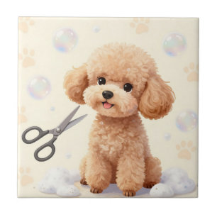 Azulejo Tijeras de Burbujas de Aseo de Caniche Adorable 