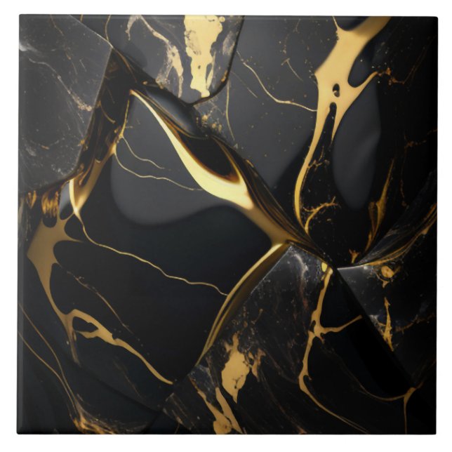 Azulejo Tile 3D negro y oro de cerámica (Frente)