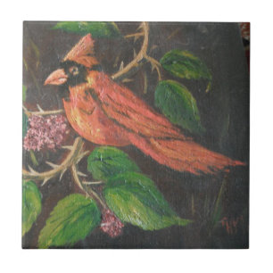 Azulejo Tile Ann Hayes pintando al cardenal