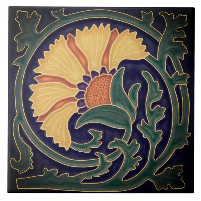 Azulejo Tile Art Nouveau - Diseño floral (Frente)