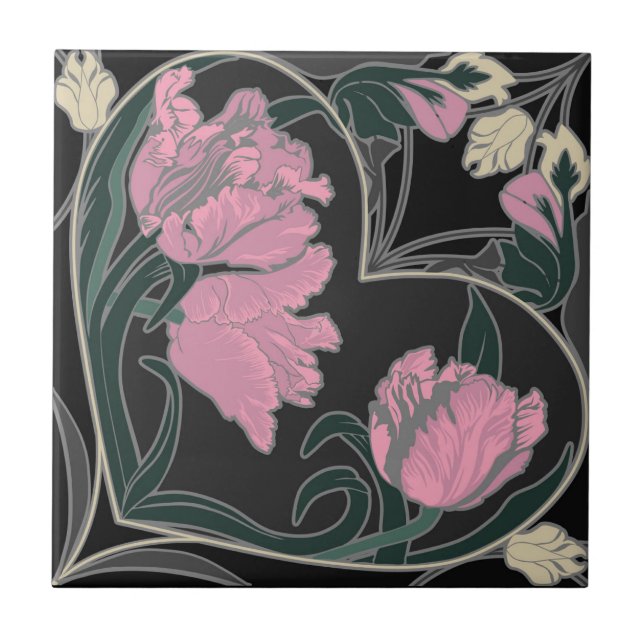 Azulejo Tile Art Nouveau Tulip Heart Vintage (Frente)