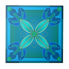 Azulejo Tile artístico de diseño floral Verde azulado