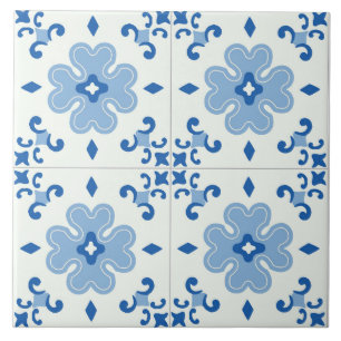 Azulejo Tile azul floral decorativo