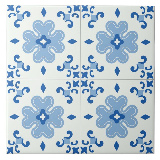 Azulejo Tile azul floral decorativo (Frente)