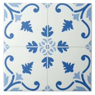 Azulejo Tile azul floral decorativo