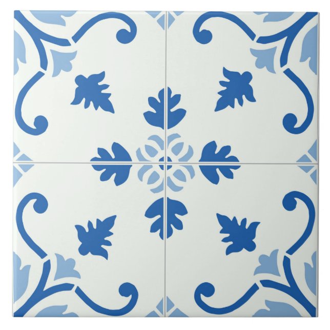 Azulejo Tile azul floral decorativo (Frente)