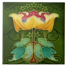 Azulejo Tile cerámico - Amarillo Floral Art Nouveau