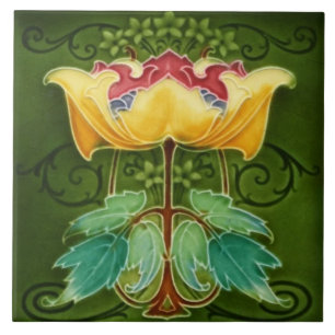 Azulejo Tile cerámico - Amarillo Floral Art Nouveau