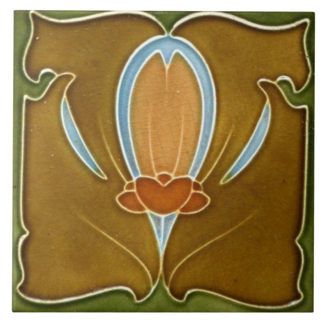 Azulejo Tile cerámico - Art Nouveau floral antiguo (Frente)