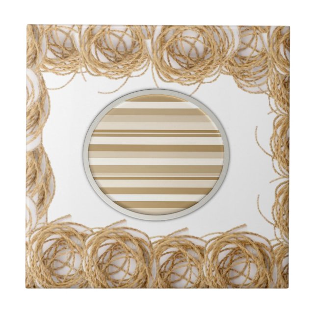 Azulejo Tile Cerámico Beige Rope Stripe (Frente)