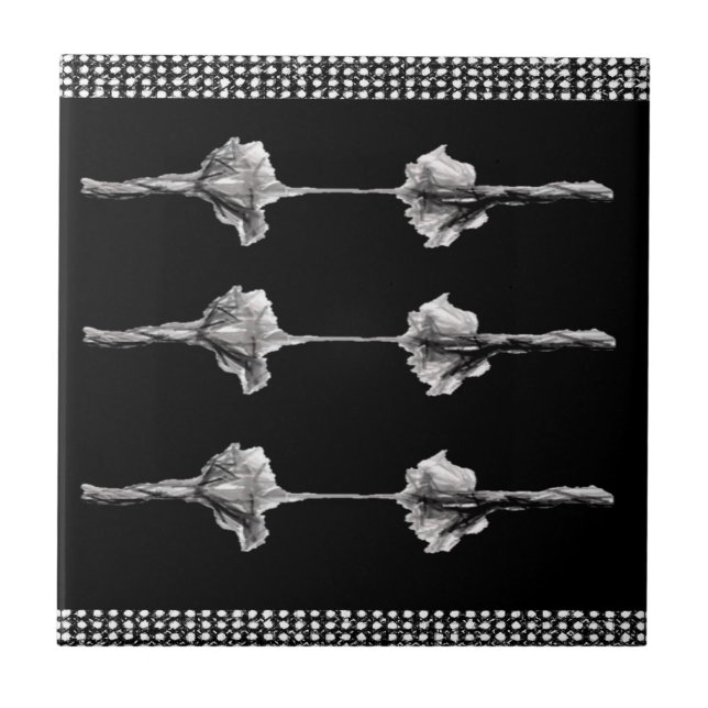 Azulejo Tile cerámico blanco y negro (Frente)