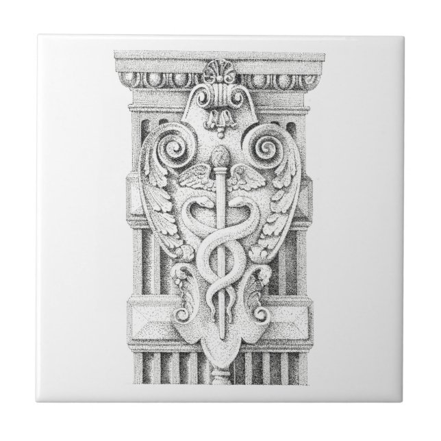 Azulejo Tile cerámico cuadrado de 4,25" CADUCEUS (Frente)