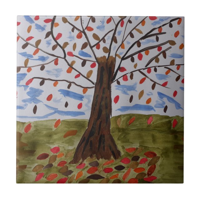 Azulejo Tile cerámico de árbol de otoño (Frente)