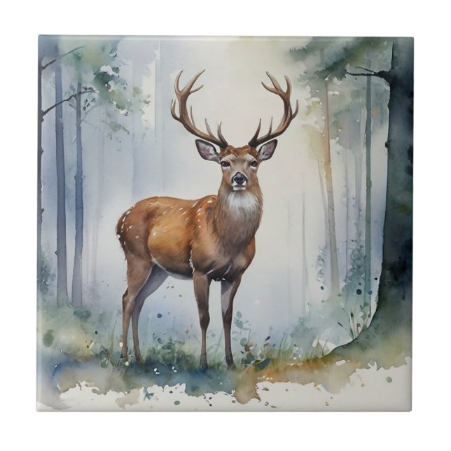 Azulejo Tile Cerámico De Cerámica De Deer Forestal (Frente)