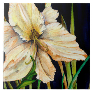 Azulejo Tile Cerámico De Lirio Blanco