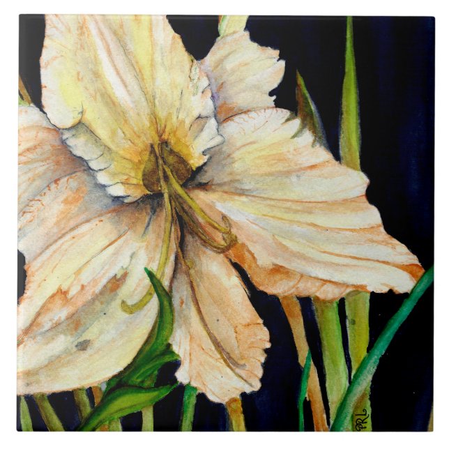 Azulejo Tile Cerámico De Lirio Blanco (Frente)