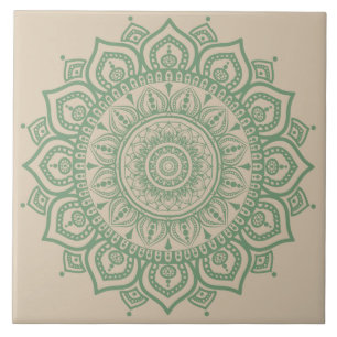 Azulejo Tile cerámico de Mandala verde