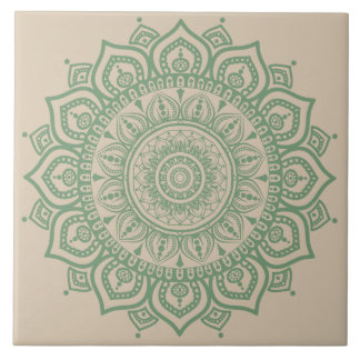 Azulejo Tile cerámico de Mandala verde