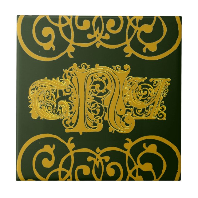 Azulejo Tile cerámico de pedido especial con monograma de  (Frente)