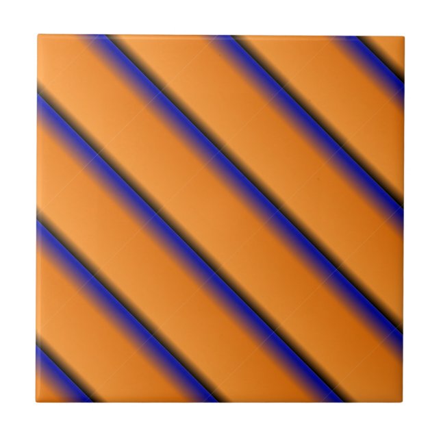 Azulejo Tile cerámico de rayas azules y naranja (Frente)