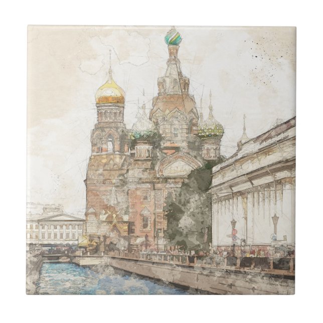 Azulejo Tile cerámico de Rusia en San Petersburgo - Tierra (Frente)