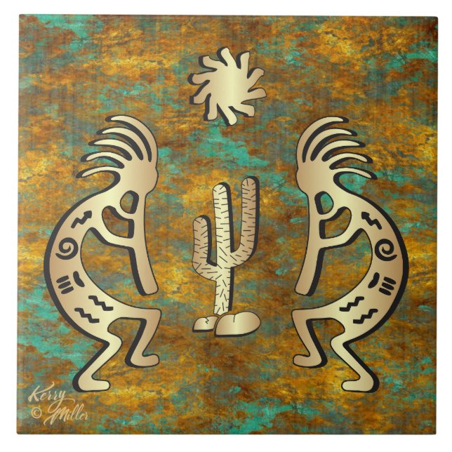 Azulejo Tile cerámico del suroeste de Kokopelli (Frente)