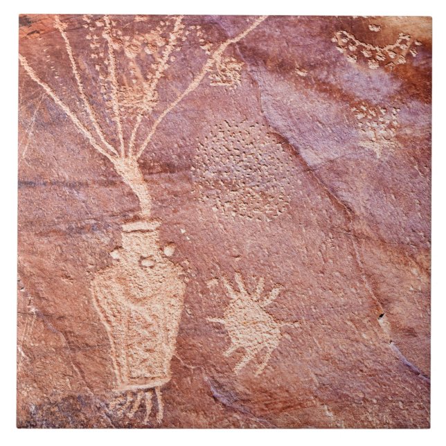 Azulejo Tile cerámico del suroeste de Petroglyph (Frente)