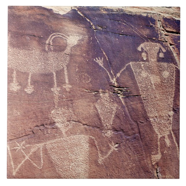 Azulejo Tile cerámico del suroeste de Petroglyph (Frente)