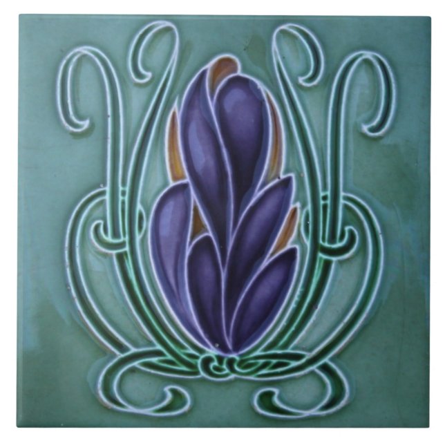 Azulejo Tile cerámico — Diseño Art Nouveau Purple Floral (Frente)