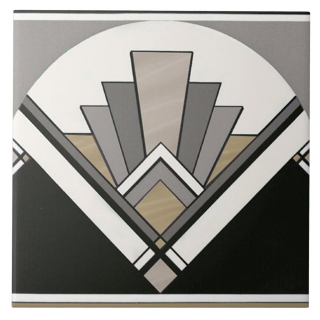 Azulejo Tile cerámico - Diseño de ventilador Art Decó (Frente)