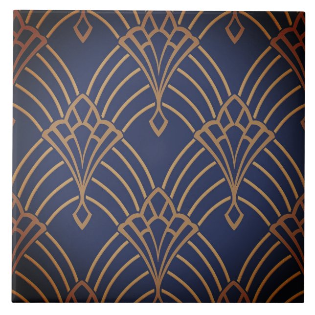 Azulejo Tile cerámico - Diseño de ventilador Art Decó Gold (Frente)