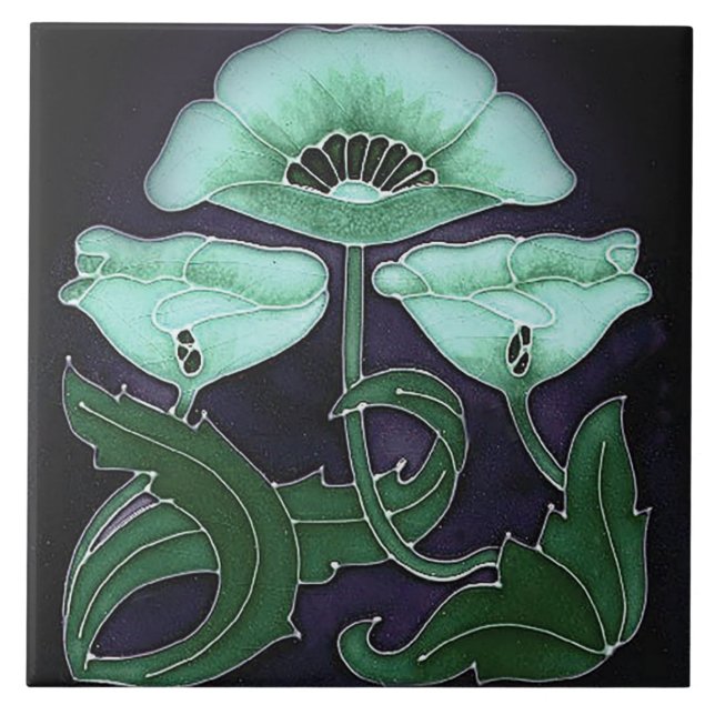 Azulejo Tile cerámico - Diseño floral Art Nouveau (Frente)