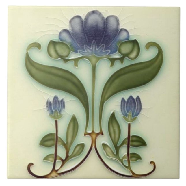 Azulejo Tile cerámico - Diseño floral Art Nouveau (Frente)