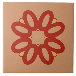 Azulejo Tile cerámico - Diseño textil rojo y amarillo