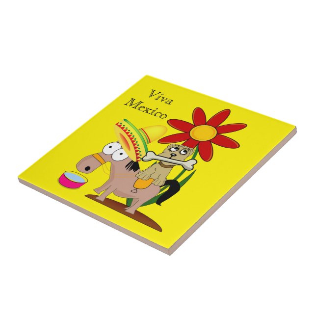 Azulejo Tile Cerámico Donkey Dog Floral Viva México (Lado)