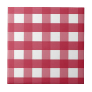 Azulejo Tile cerámico editable de Gingham rojo y blanco