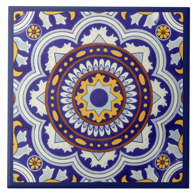 Azulejo Tile cerámico - Estilo mexicano de la frontera azu (Frente)