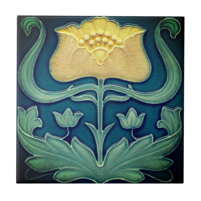 Azulejo Tile cerámico - Flor amarilla Art Nouveau (Frente)