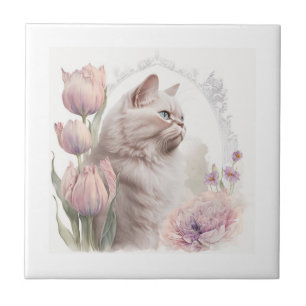 Azulejo Tile Cerámico Floral Kitten Blanco