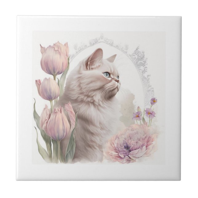Azulejo Tile Cerámico Floral Kitten Blanco (Frente)
