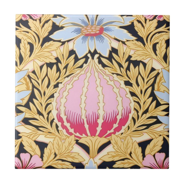Azulejo Tile cerámico Keepsake - Patrón floral Art Nouveau (Frente)