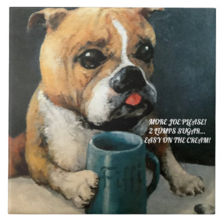 Azulejo Tile Cerámico Medio Adorable Perro Bebiendo a Joe!