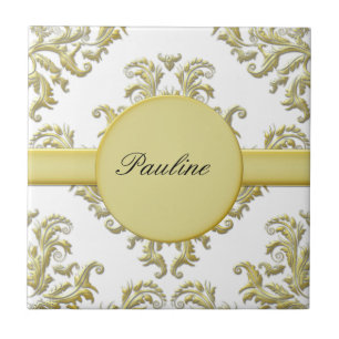 Azulejo Tile cerámico monograma dorado