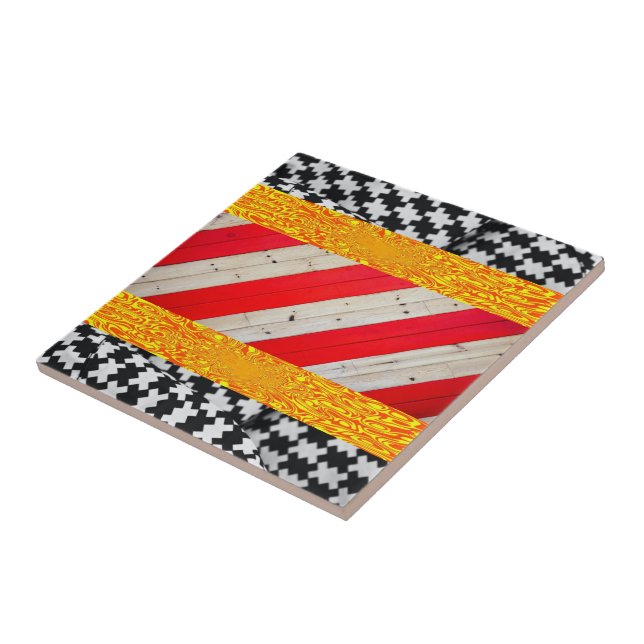 Azulejo Tile Cerámico Negro Rojo Amarillo (Lado)